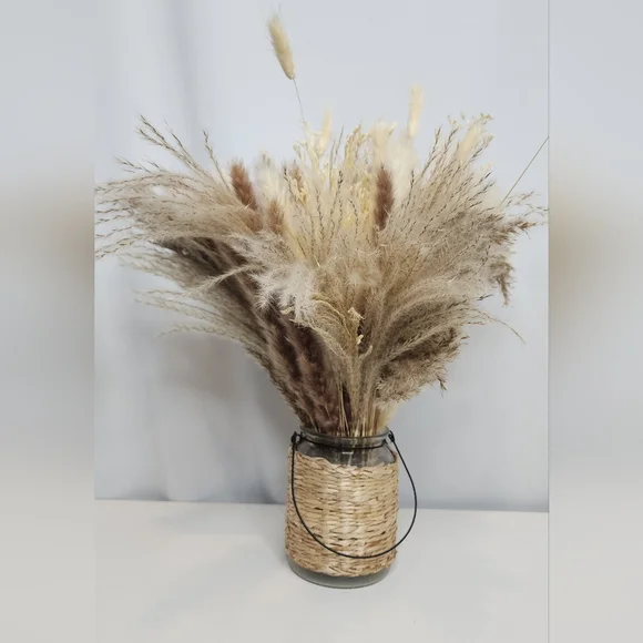 Rustic Pampas Grass Arrangement in Woven/Glass Vase - Picture 2 of 6